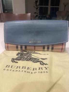 Burberry leather printed continental wallet with blue flap
